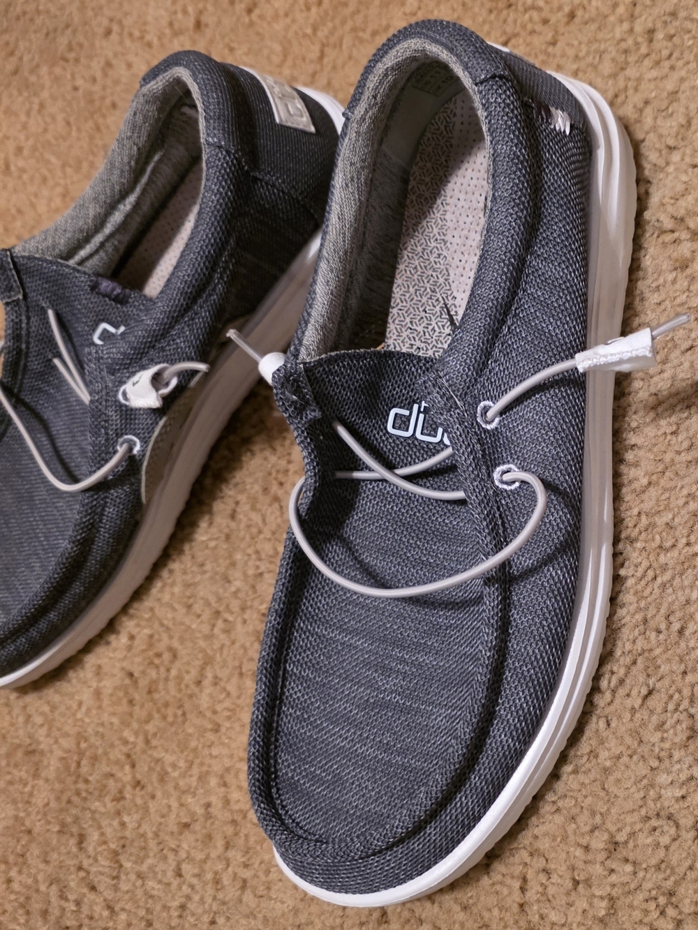 Hey Dude Men’s Wally Boat Shoes — Charcoal with White Sole